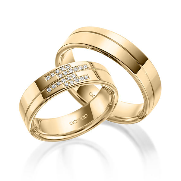 Paar klassische Trauringe/Eheringe in Roségold 585 mit zus. 0,11 ct. Brillant tw, si von acredo - A-1976-3 Paar klassische Trauringe/Eheringe in Roségold 585 mit zus. 0,11 ct. Brillant tw, si von acredo - A-1976-3