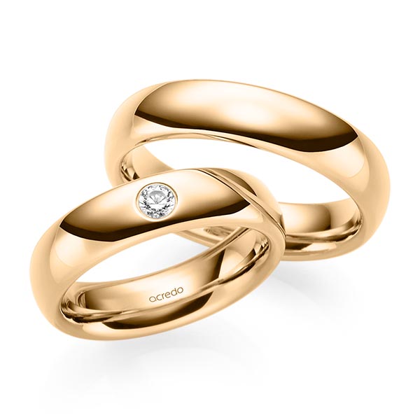 Paar klassische Trauringe/Eheringe in Roségold 585 mit zus. 0,12 ct. Brillant tw, si von acredo - S-1223-1 Paar klassische Trauringe/Eheringe in Roségold 585 mit zus. 0,12 ct. Brillant tw, si von acredo - S-1223-1