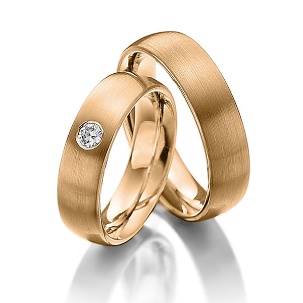 Paar klassische Trauringe/Eheringe in Roségold 585 mit zus. 0,12 ct. Brillant tw, si von Steinberg