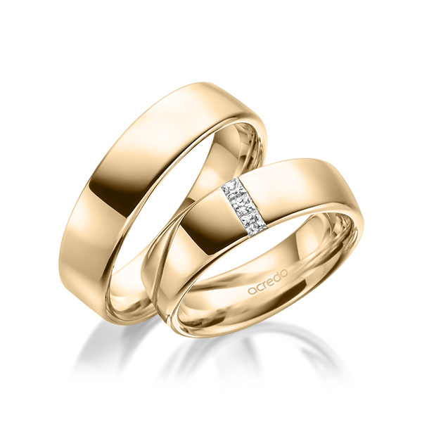 Paar klassische Trauringe/Eheringe in Roségold 585 mit zus. 0,12 ct. Prinzess-Diamant tw, si von acredo - A-1938-4 Paar klassische Trauringe/Eheringe in Roségold 585 mit zus. 0,12 ct. Prinzess-Diamant tw, si von acredo - A-1938-4