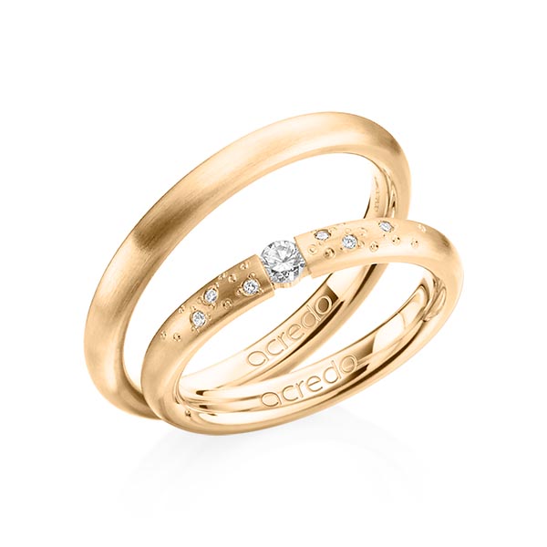 Paar klassische Trauringe/Eheringe in Roségold 585 mit zus. 0,13 ct. Brillant tw, si von acredo