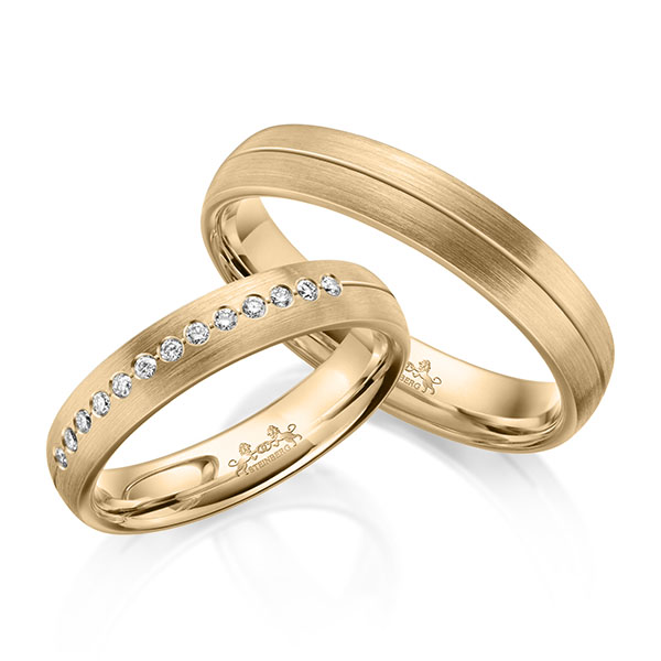 Paar klassische Trauringe/Eheringe in Roségold 585 mit zus. 0,13 ct. Brillant tw, si von Steinberg - Q-1630-4 Paar klassische Trauringe/Eheringe in Roségold 585 mit zus. 0,13 ct. Brillant tw, si von Steinberg - Q-1630-4