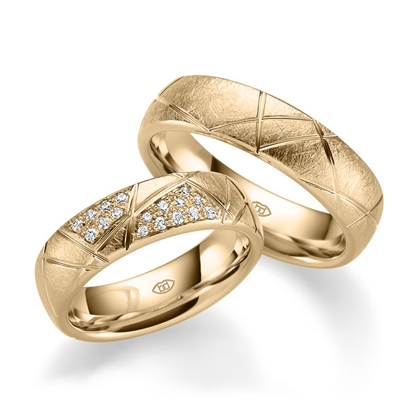 Paar klassische Trauringe/Eheringe in Roségold 585 mit zus. 0,14 ct. Brillant tw, si von 123GOLD