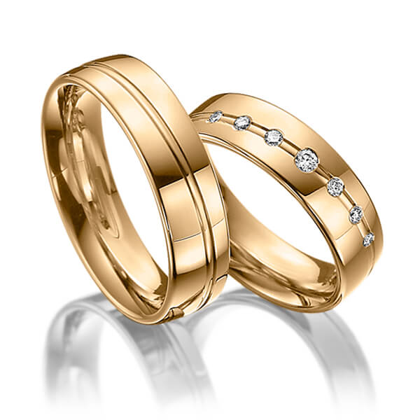 Paar klassische Trauringe/Eheringe in Roségold 585 mit zus. 0,14 ct. Brillant tw, si von Steinberg