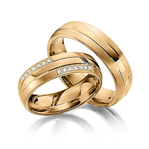 Paar klassische Trauringe/Eheringe in Roségold 585 mit zus. 0,14 ct. Brillant tw, si von Steinberg