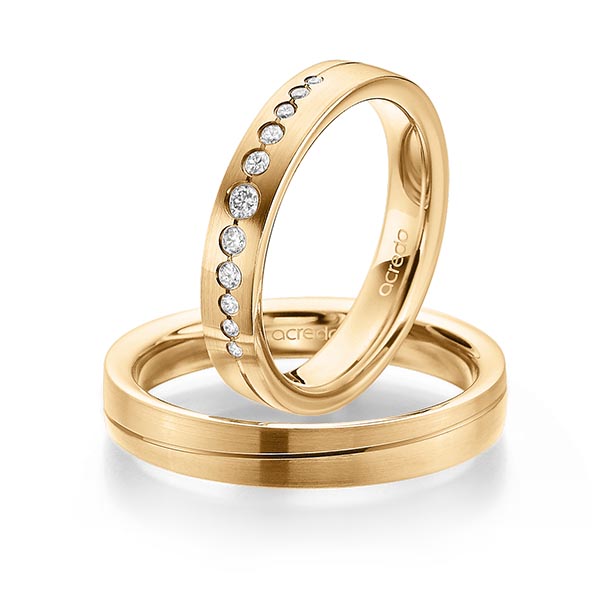 Paar klassische Trauringe/Eheringe in Roségold 585 mit zus. 0,156 ct. Brillant tw, si von acredo