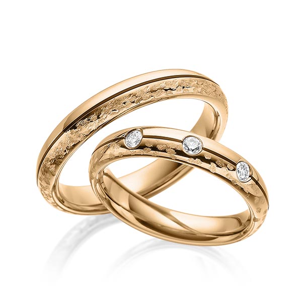 Paar klassische Trauringe/Eheringe in Roségold 585 mit zus. 0,15 ct. Brillant tw, si von Merii - M-1192-2 Paar klassische Trauringe/Eheringe in Roségold 585 mit zus. 0,15 ct. Brillant tw, si von Merii - M-1192-2