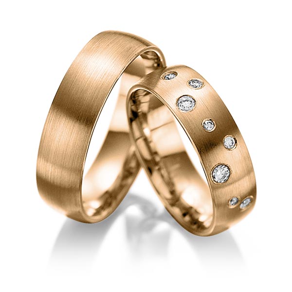 Paar klassische Trauringe/Eheringe in Roségold 585 mit zus. 0,16 ct. Brillant tw, si von Merii - M-1144-4 Paar klassische Trauringe/Eheringe in Roségold 585 mit zus. 0,16 ct. Brillant tw, si von Merii - M-1144-4