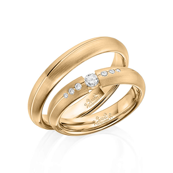 Paar klassische Trauringe/Eheringe in Roségold 585 mit zus. 0,16 ct. Brillant tw, si von Steinberg - Q-1609-6 Paar klassische Trauringe/Eheringe in Roségold 585 mit zus. 0,16 ct. Brillant tw, si von Steinberg - Q-1609-6