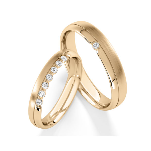 Paar klassische Trauringe/Eheringe in Roségold 585 mit zus. 0,16 ct. tw, vs von Steinberg