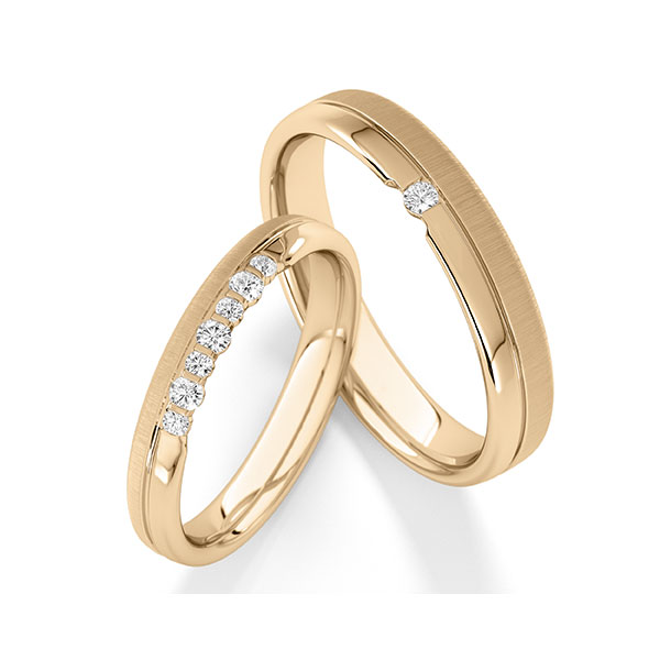 Paar klassische Trauringe/Eheringe in Roségold 585 mit zus. 0,18 ct. tw, si tw, vs von Steinberg
