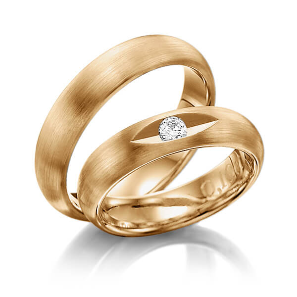 Paar klassische Trauringe/Eheringe in Roségold 585 mit zus. 0,1 ct. Brillant tw, si von 123GOLD