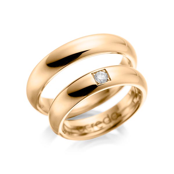 Paar klassische Trauringe/Eheringe in Roségold 585 mit zus. 0,1 ct. Brillant tw, si von acredo - A-1028-5 Paar klassische Trauringe/Eheringe in Roségold 585 mit zus. 0,1 ct. Brillant tw, si von acredo - A-1028-5