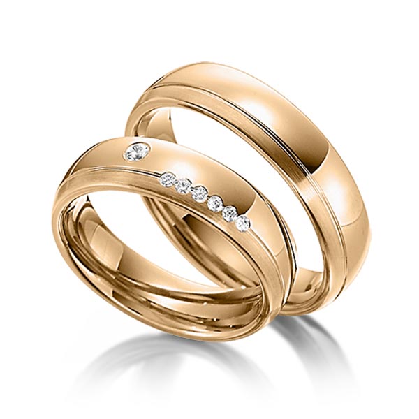 Paar klassische Trauringe/Eheringe in Roségold 585 mit zus. 0,1 ct. Brillant tw, si von Steinberg