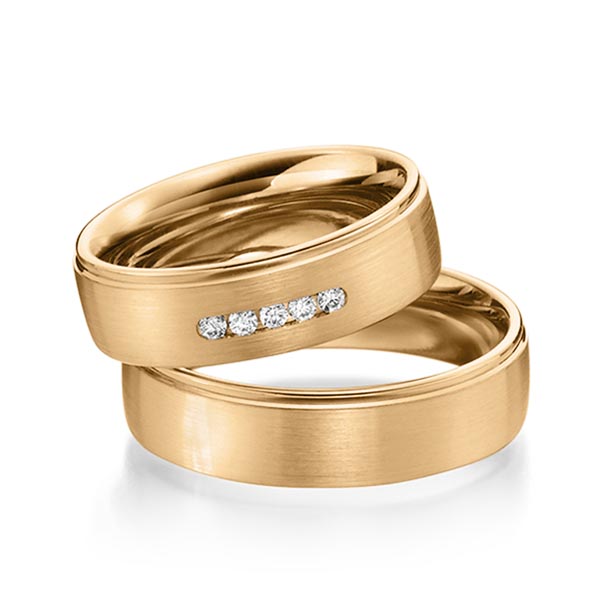 Paar klassische Trauringe/Eheringe in Roségold 585 mit zus. 0,1 ct. Brillant tw, si von Steinberg
