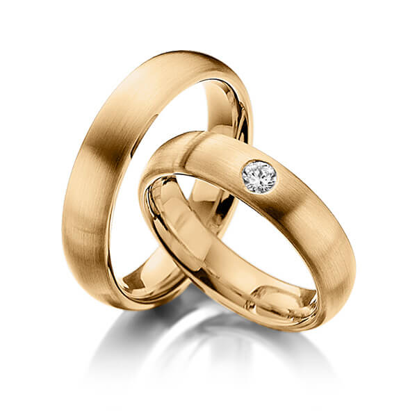 Paar klassische Trauringe/Eheringe in Roségold 585 mit zus. 0,1 ct. Brillant tw, si von Steinberg