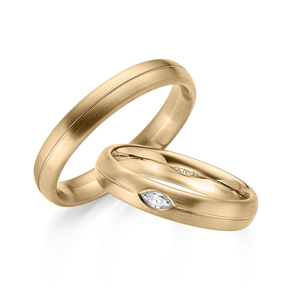 Paar klassische Trauringe/Eheringe in Roségold 585 mit zus. 0,1 ct. tw, vs von acredo