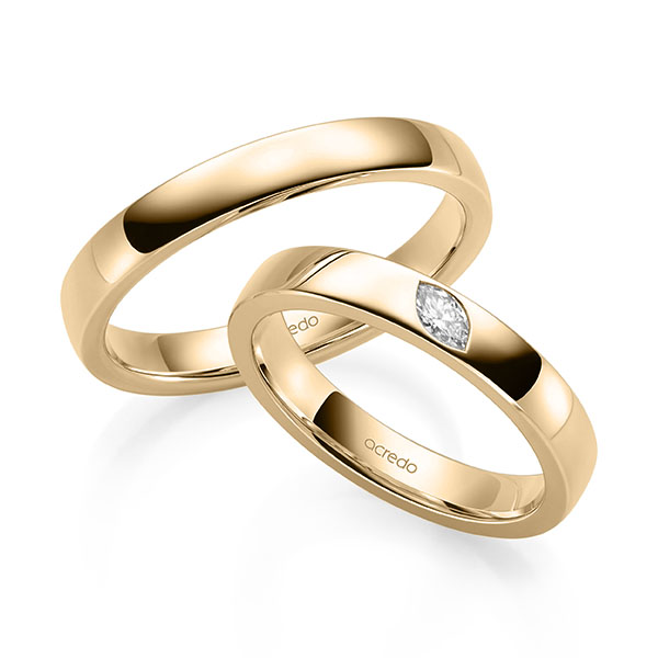 Paar klassische Trauringe/Eheringe in Roségold 585 mit zus. 0,1 ct. tw, vs von acredo - A-2145-3 Paar klassische Trauringe/Eheringe in Roségold 585 mit zus. 0,1 ct. tw, vs von acredo - A-2145-3