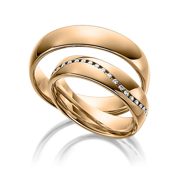Paar klassische Trauringe/Eheringe in Roségold 585 mit zus. 0,205 ct. Brillant tw, si von Steinberg - Q-1150-2 Paar klassische Trauringe/Eheringe in Roségold 585 mit zus. 0,205 ct. Brillant tw, si von Steinberg - Q-1150-2