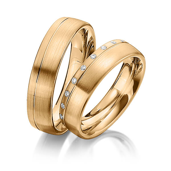 Paar klassische Trauringe/Eheringe in Roségold 585 mit zus. 0,21 ct. Brillant tw, si von Steinberg