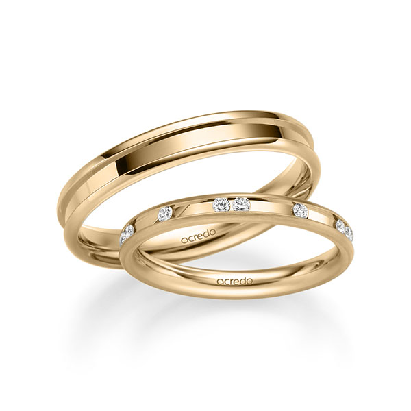 Paar klassische Trauringe/Eheringe in Roségold 585 mit zus. 0,225 ct. Brillant tw, si von acredo