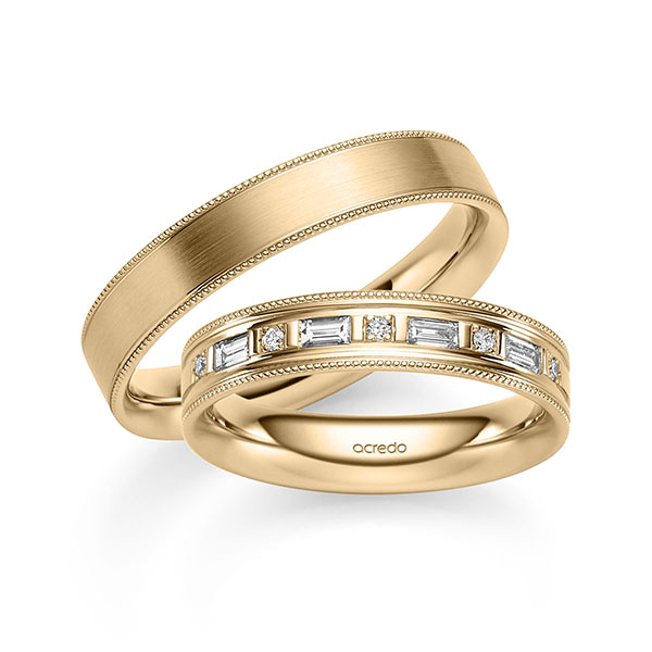 Paar klassische Trauringe/Eheringe in Roségold 585 mit zus. 0,25 ct. Baguette-Diamant & Brillant tw, vs von acredo - S-1378-3 Paar klassische Trauringe/Eheringe in Roségold 585 mit zus. 0,25 ct. Baguette-Diamant & Brillant tw, vs von acredo - S-1378-3