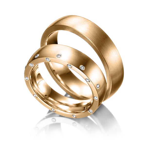 Paar klassische Trauringe/Eheringe in Roségold 585 mit zus. 0,25 ct. Brillant tw, si von 123GOLD