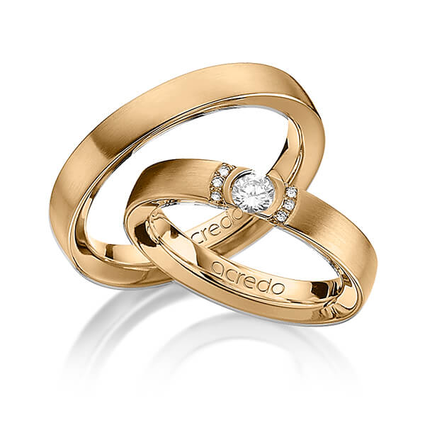 Paar klassische Trauringe/Eheringe in Roségold 585 mit zus. 0,27 ct. Brillant tw, si von acredo - A-1294-4 Paar klassische Trauringe/Eheringe in Roségold 585 mit zus. 0,27 ct. Brillant tw, si von acredo - A-1294-4