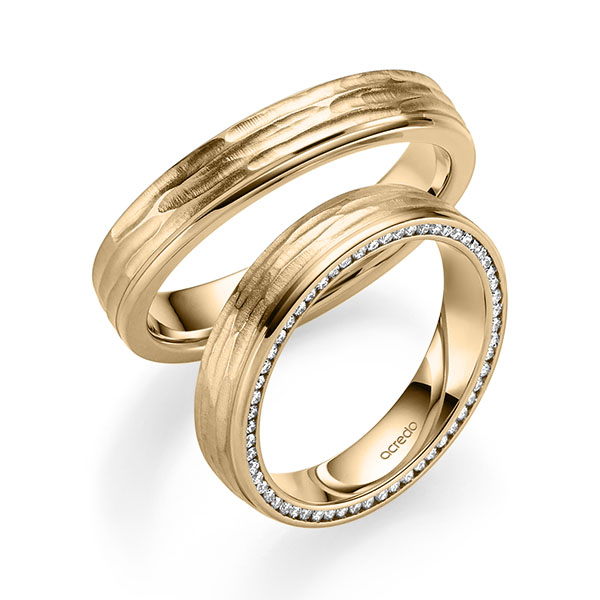 Paar klassische Trauringe/Eheringe in Roségold 585 mit zus. 0,28 ct. Brillant tw, si von acredo