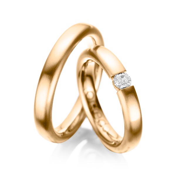 Paar klassische Trauringe/Eheringe in Roségold 585 mit zus. 0,2 ct. Brillant tw, si von acredo