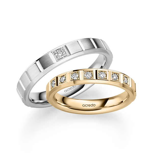 Paar klassische Trauringe/Eheringe in Roségold 585 mit zus. 0,2 ct. Brillant tw, si von acredo