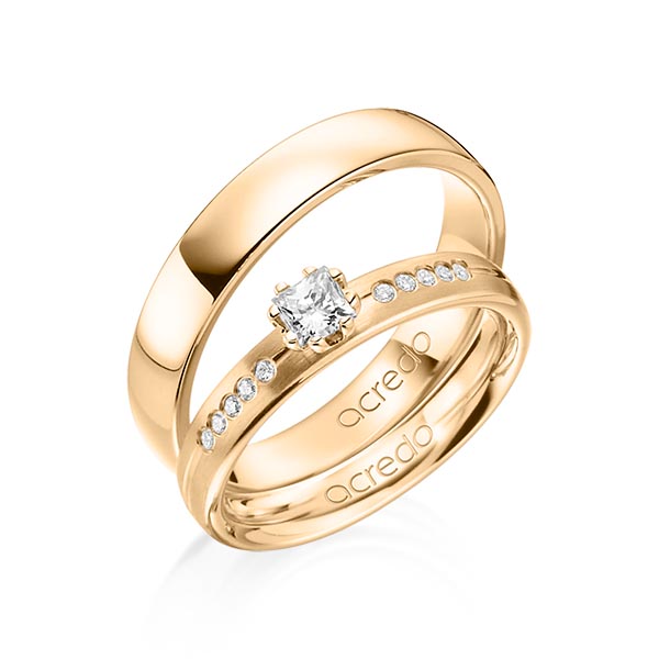 Paar klassische Trauringe/Eheringe in Roségold 585 mit zus. 0,33 ct. Prinzess-Diamant & Brillant tw, si von acredo - A-1367-3 Paar klassische Trauringe/Eheringe in Roségold 585 mit zus. 0,33 ct. Prinzess-Diamant & Brillant tw, si von acredo - A-1367-3