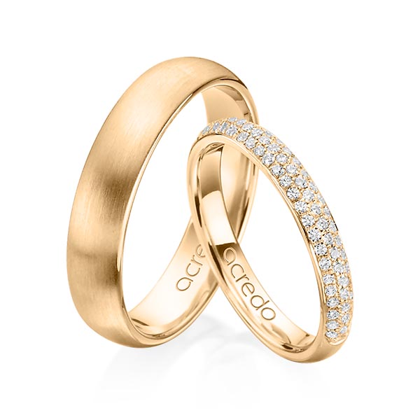 Paar klassische Trauringe/Eheringe in Roségold 585 mit zus. 0,38 ct. Brillant tw, si von acredo - A-1371-3 Paar klassische Trauringe/Eheringe in Roségold 585 mit zus. 0,38 ct. Brillant tw, si von acredo - A-1371-3