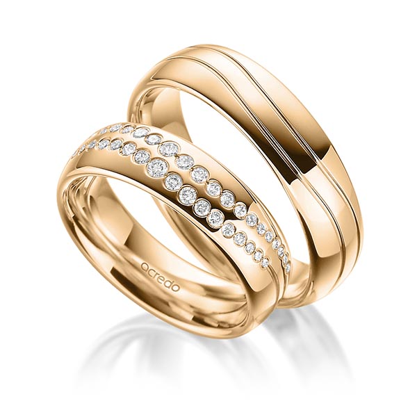 Paar klassische Trauringe/Eheringe in Roségold 585 mit zus. 0,394 ct. Brillant tw, si von acredo - A-1714-4 Paar klassische Trauringe/Eheringe in Roségold 585 mit zus. 0,394 ct. Brillant tw, si von acredo - A-1714-4