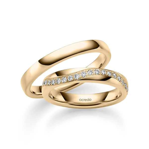 Paar klassische Trauringe/Eheringe in Roségold 585 mit zus. 0,3 ct. Brillant tw, si von acredo