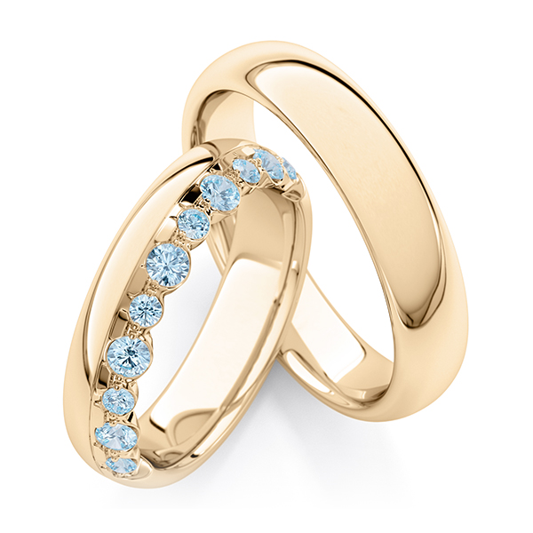Paar klassische Trauringe/Eheringe in Roségold 585 mit zus. 0,475 ct. skyblue von Steinberg