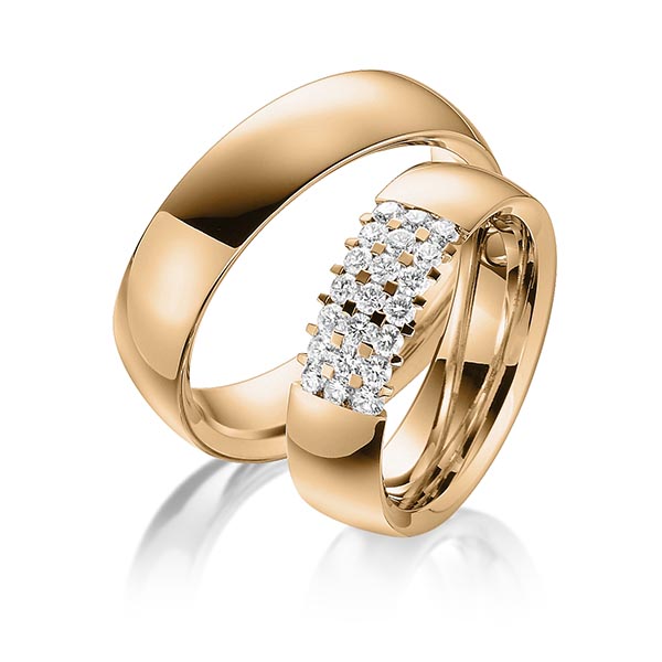Paar klassische Trauringe/Eheringe in Roségold 585 mit zus. 0,525 ct. Brillant tw, si von Steinberg