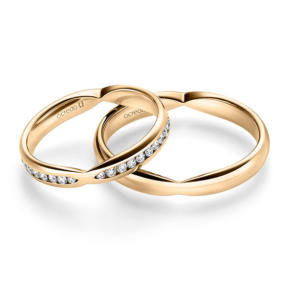 Paar klassische Trauringe/Eheringe in Roségold 585 mit zus. 0,542 ct. Brillant tw, si von acredo