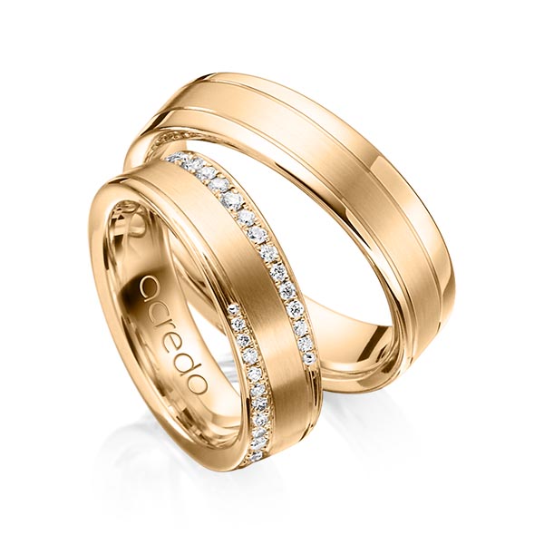 Paar klassische Trauringe/Eheringe in Roségold 585 mit zus. 0,556 ct. Brillant tw, si von acredo - A-1162-3 Paar klassische Trauringe/Eheringe in Roségold 585 mit zus. 0,556 ct. Brillant tw, si von acredo - A-1162-3