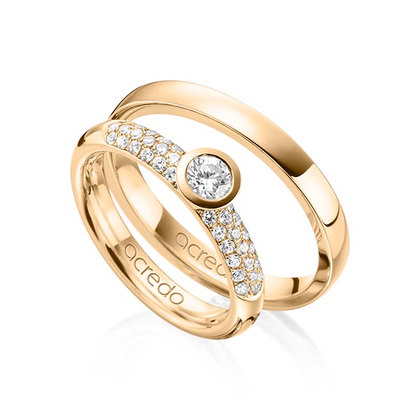 Paar klassische Trauringe/Eheringe in Roségold 585 mit zus. 0,61 ct. Brillant tw, vs tw, si von acredo - A-1380-2 Paar klassische Trauringe/Eheringe in Roségold 585 mit zus. 0,61 ct. Brillant tw, vs tw, si von acredo - A-1380-2