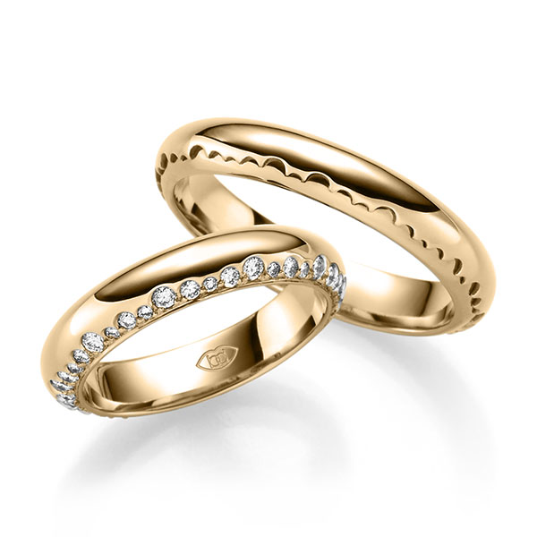 Paar klassische Trauringe/Eheringe in Roségold 585 mit zus. 0,6 ct. Brillant tw, si - UQ-1131-27