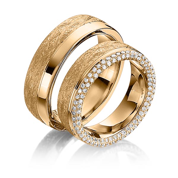 Paar klassische Trauringe/Eheringe in Roségold 585 mit zus. 0,765 ct. Brillant tw, si von Steinberg - Q-1169-3 Paar klassische Trauringe/Eheringe in Roségold 585 mit zus. 0,765 ct. Brillant tw, si von Steinberg - Q-1169-3