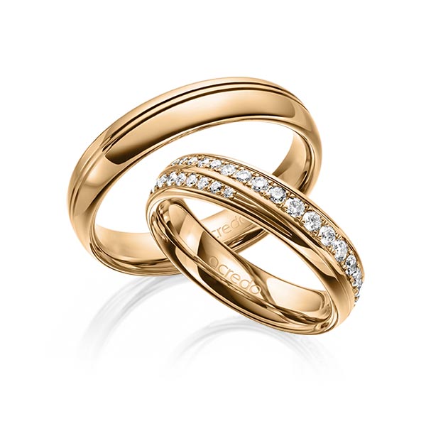 Paar klassische Trauringe/Eheringe in Roségold 585 mit zus. 0,964 ct. Brillant tw, si von acredo