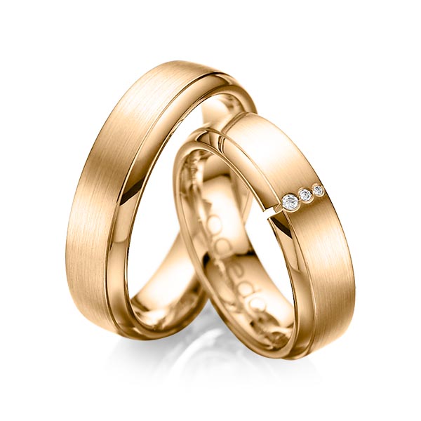 Paar klassische Trauringe/Eheringe in Roségold 750 mit zus. 0,03 ct. Brillant tw, si von acredo - A-1067-8