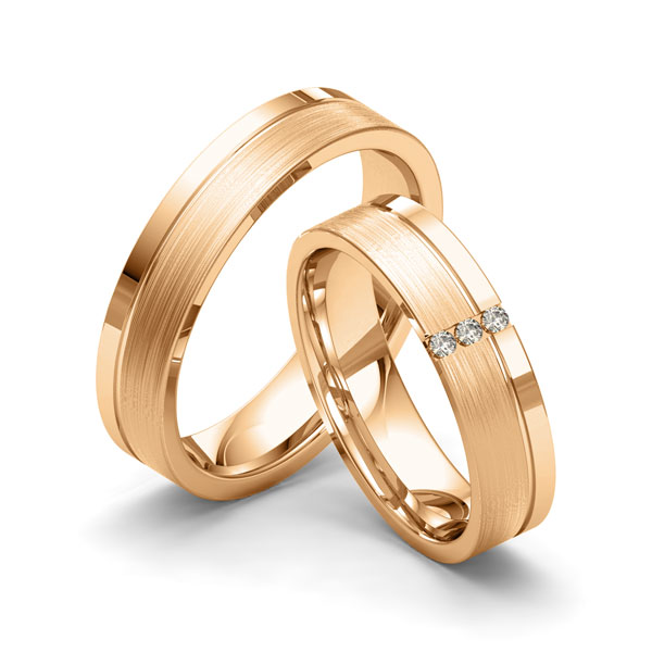 Paar klassische Trauringe/Eheringe in Roségold 750 mit zus. 0,03 ct. Brillant tw, si von Merii - M-1166-2 Paar klassische Trauringe/Eheringe in Roségold 750 mit zus. 0,03 ct. Brillant tw, si von Merii - M-1166-2