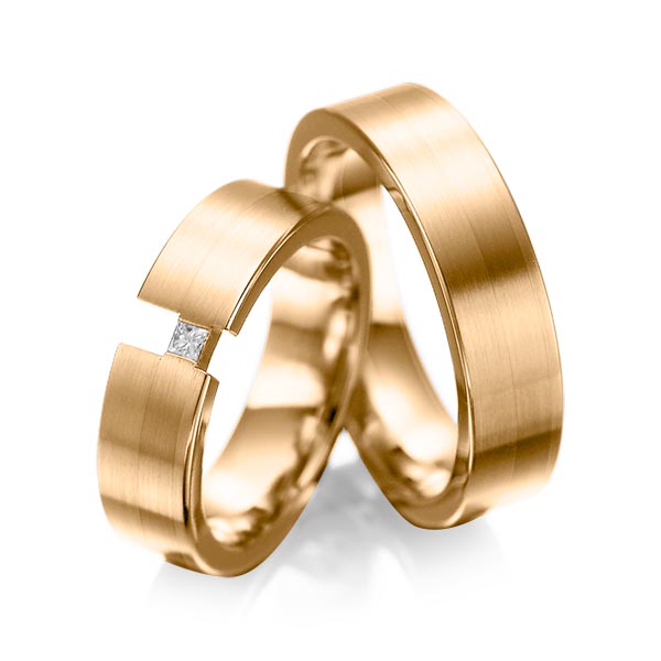 Paar klassische Trauringe/Eheringe in Roségold 750 mit zus. 0,05 ct. Prinzess-Diamant tw, si von acredo - A-1025-12 Paar klassische Trauringe/Eheringe in Roségold 750 mit zus. 0,05 ct. Prinzess-Diamant tw, si von acredo - A-1025-12
