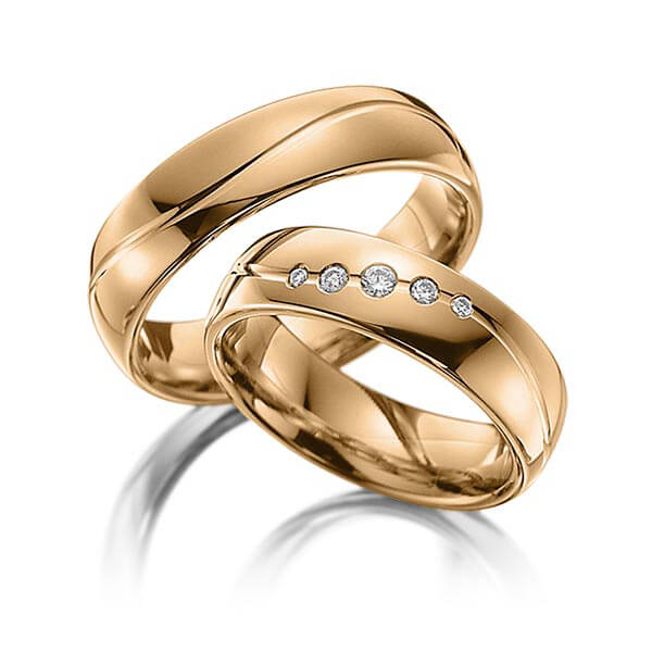 Paar klassische Trauringe/Eheringe in Roségold 750 mit zus. 0,09 ct. Brillant tw, si von Steinberg - Q-1142-5