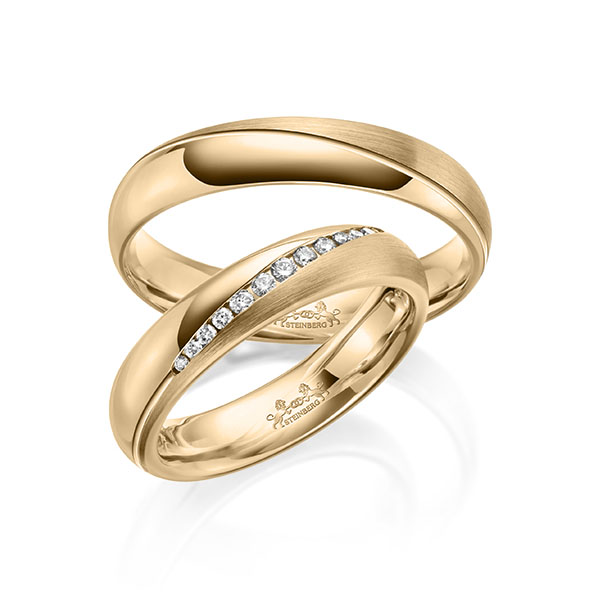 Paar klassische Trauringe/Eheringe in Roségold 750 mit zus. 0,14 ct. Brillant tw, si von Steinberg - Q-1626-4 Paar klassische Trauringe/Eheringe in Roségold 750 mit zus. 0,14 ct. Brillant tw, si von Steinberg - Q-1626-4