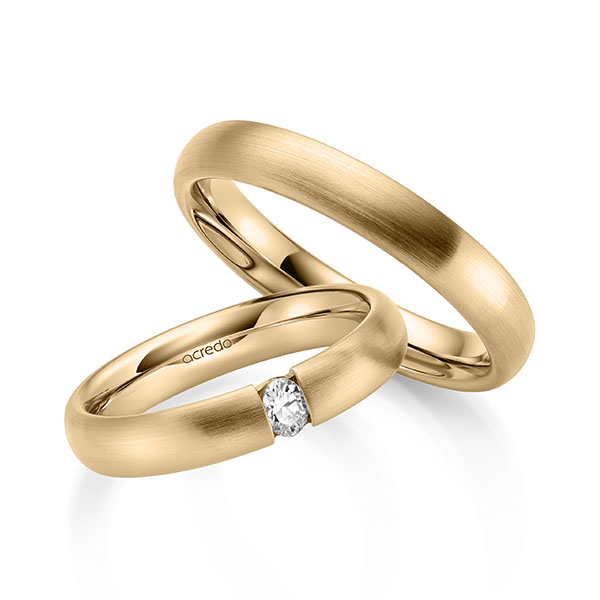 Paar klassische Trauringe/Eheringe in Roségold 750 mit zus. 0,1 ct. tw, vs von acredo - A-2141-3 Paar klassische Trauringe/Eheringe in Roségold 750 mit zus. 0,1 ct. tw, vs von acredo - A-2141-3