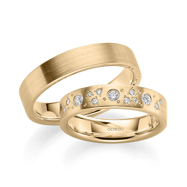 Paar klassische Trauringe/Eheringe in Roségold 750 mit zus. 0,226 ct. Brillant tw, si von acredo - A-2191-3